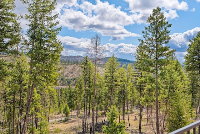 property view of mountains featuring a forest view
