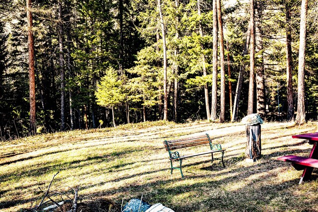 view of community with fence and a view of trees
