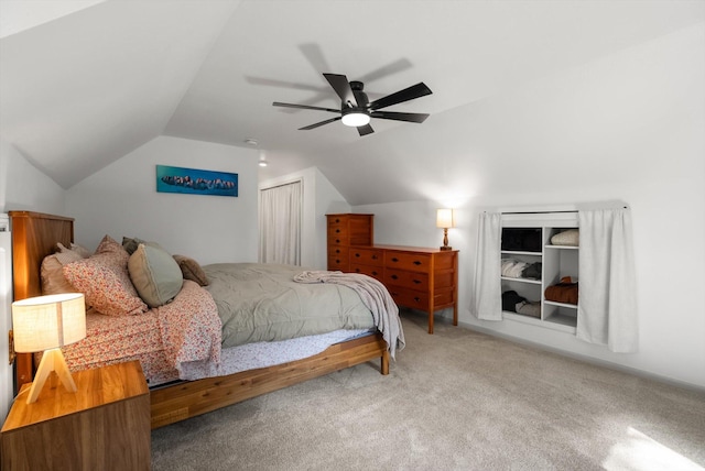 343 Deer Trl, Whitefish, MT 59937 - bedroom featuring lofted ceiling, a ceiling fan, carpet floors, and a closet