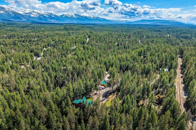 bird's eye view with a view of trees and a mountain view