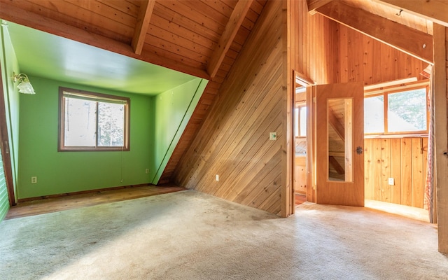 1298 E Mountain Meadow Rd, Kalispell, MT 59901 - spare room featuring carpet floors, wood walls, and wooden ceiling