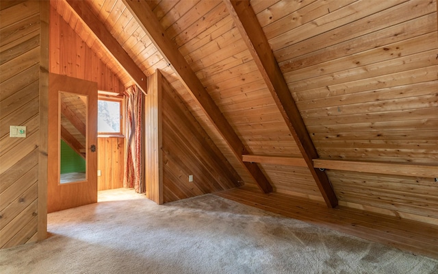 1298 E Mountain Meadow Rd, Kalispell, MT 59901 - additional living space featuring carpet, wooden ceiling, and wood walls