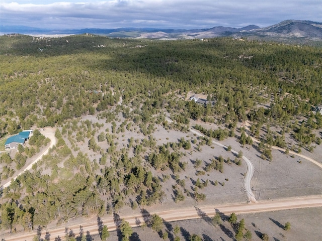 bird's eye view featuring a mountain view and a forest view