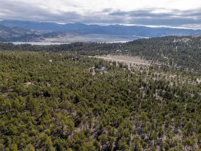 aerial view with a mountain view and a forest view