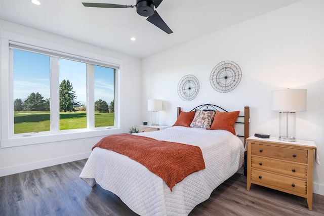 1347 Lake Pointe Dr, Bigfork, MT 59911 - bedroom featuring wood finished floors, recessed lighting, and a ceiling fan