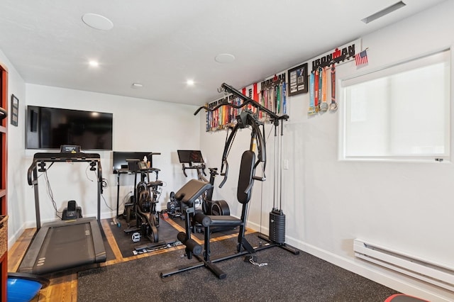 14 Buffalo Hill Cir, Kalispell, MT 59901 - workout room with a baseboard radiator, baseboards, and recessed lighting