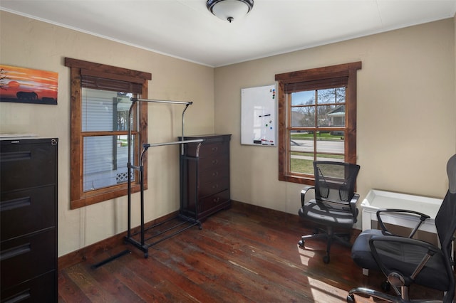 916 2nd St E, Whitefish, MT 59937 - home office with dark wood-type flooring and ornamental molding