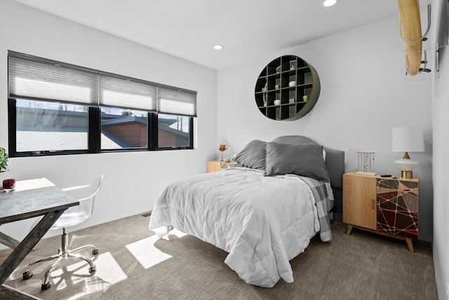 bedroom featuring recessed lighting and carpet flooring