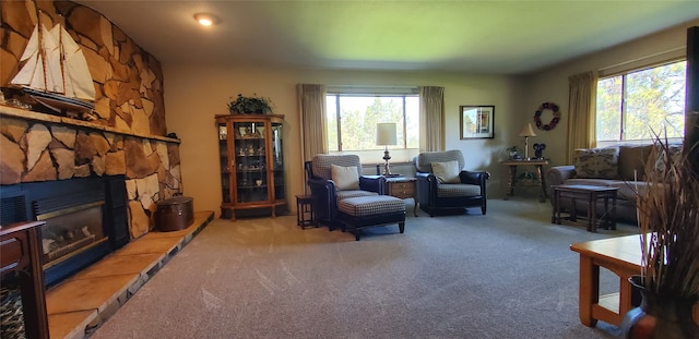 3208 Paul Ln, Missoula, MT 59803 - sitting room featuring a stone fireplace and carpet