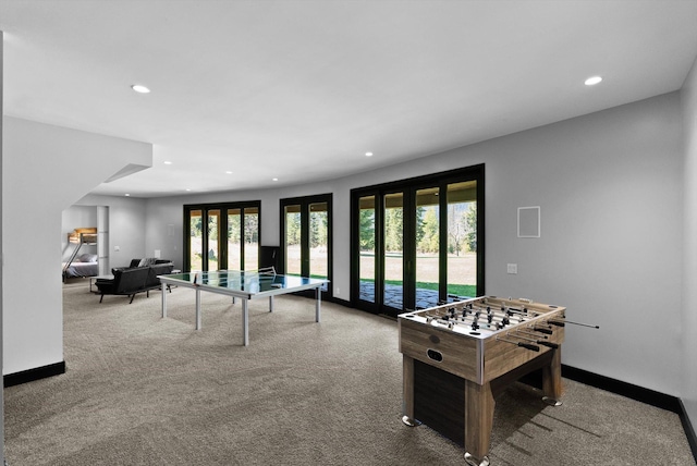 15 Copper Ridge Rd, Trout Creek, MT 59874 - rec room featuring recessed lighting, healthy amount of natural light, carpet, baseboards, and french doors