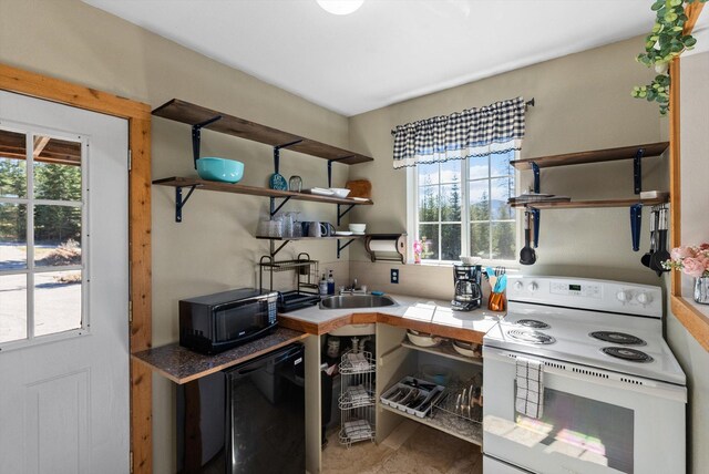 15 Copper Ridge Rd, Trout Creek, MT 59874 - kitchen featuring white range with electric stovetop, fridge, black microwave, and healthy amount of natural light