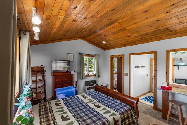 15 Copper Ridge Rd, Trout Creek, MT 59874 - bedroom featuring vaulted ceiling, wood ceiling, carpet flooring, heating unit, and baseboards