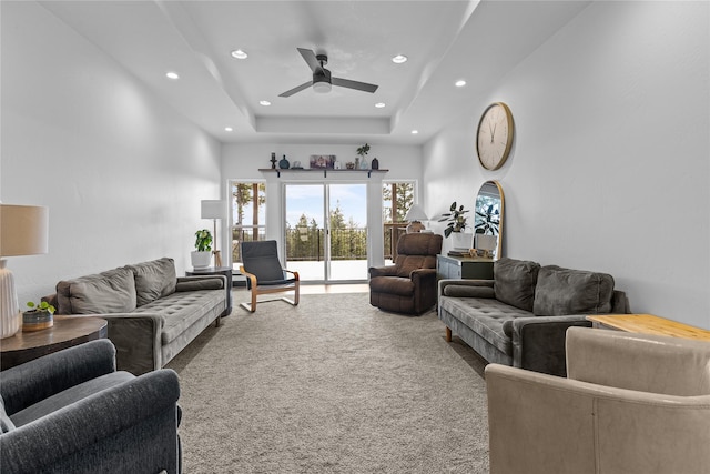 270 Westridge Dr, Somers, MT 59932 - living area featuring recessed lighting, a high ceiling, a ceiling fan, and carpet floors