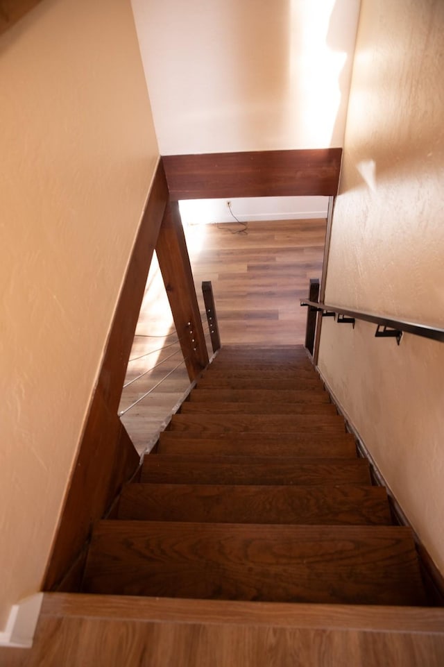 staircase featuring wood finished floors