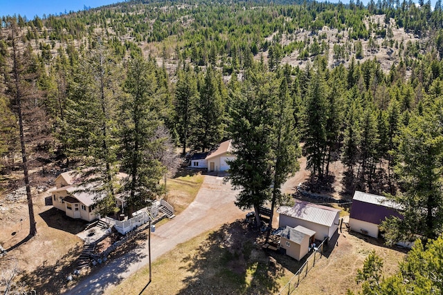aerial view featuring a forest view