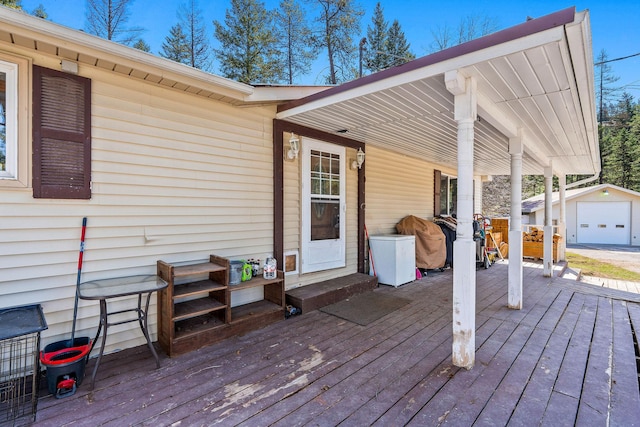 deck with an outbuilding