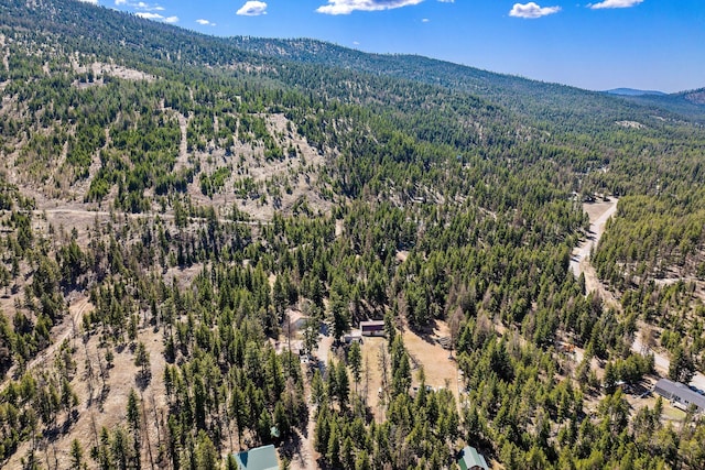 bird's eye view featuring a mountain view and a forest view