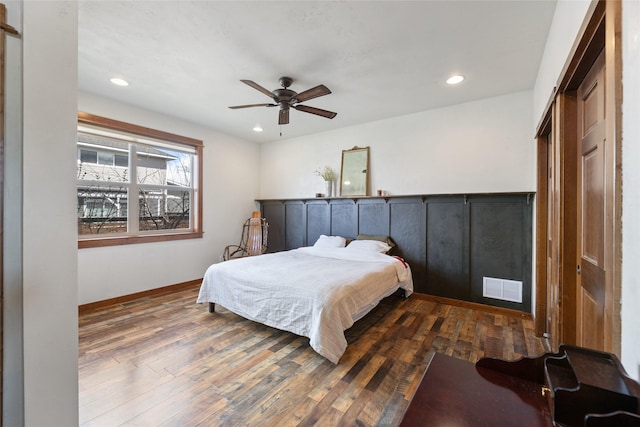 3383 Sora Way, Bozeman, MT 59718 - bedroom featuring wood finished floors, recessed lighting, and ceiling fan