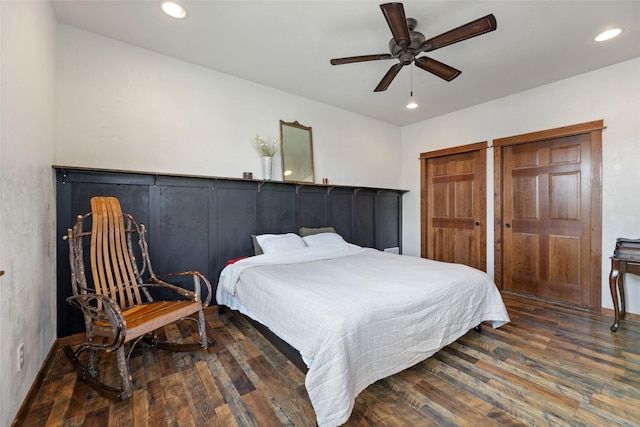 3383 Sora Way, Bozeman, MT 59718 - bedroom with wood finished floors, recessed lighting, and a ceiling fan