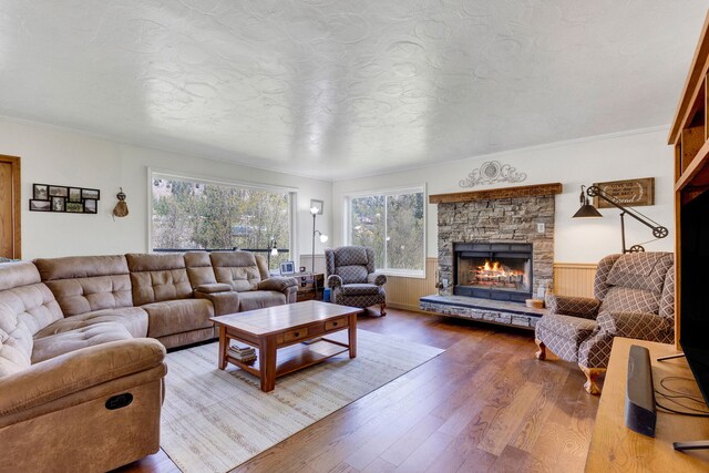 390 Dairy Ln, Superior, MT 59872 - living area with wood finished floors and a stone fireplace