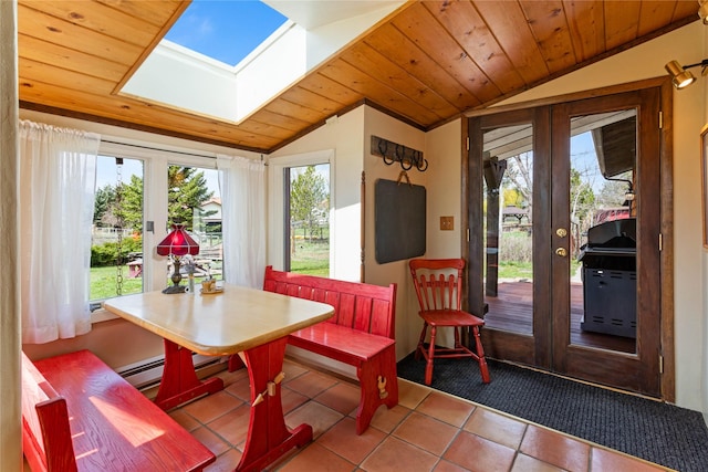 interior space with french doors and a skylight