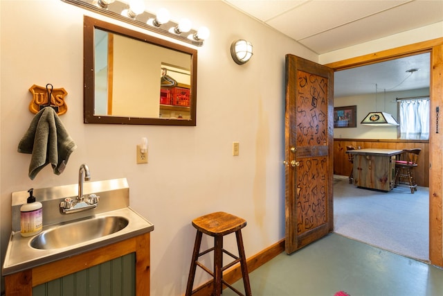 bathroom featuring vanity and finished concrete floors