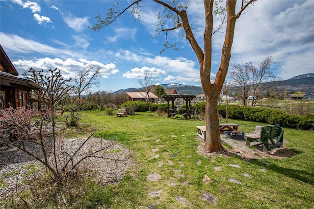 view of yard featuring a mountain view