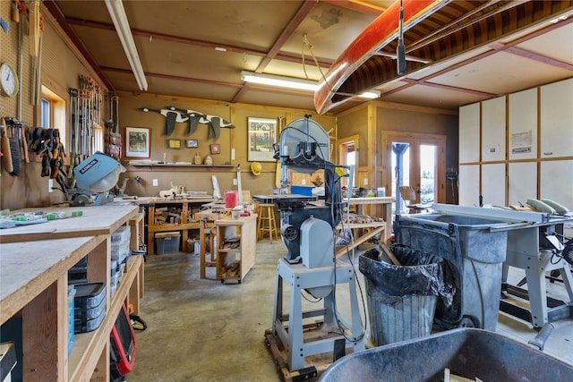 garage featuring a workshop area