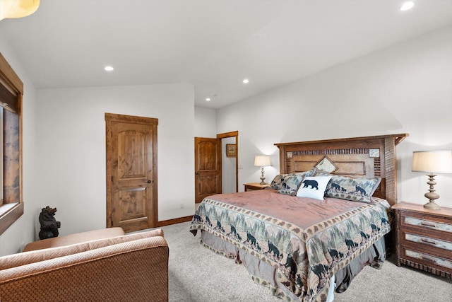 carpeted bedroom featuring recessed lighting