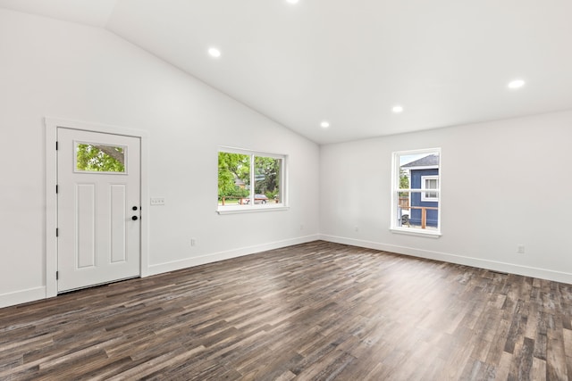 1503 3rd Ave NW, Great Falls, MT 59404 - unfurnished living room with plenty of natural light, dark wood-style flooring, recessed lighting, baseboards, and high vaulted ceiling