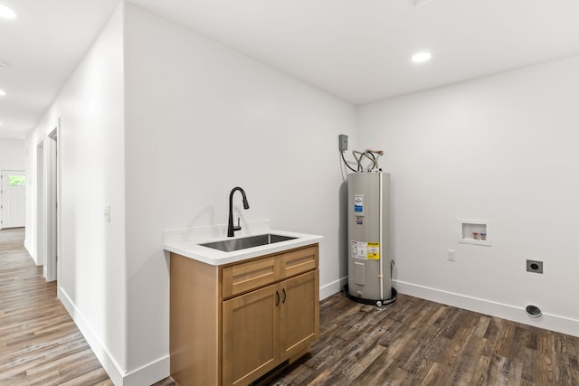 1503 3rd Ave NW, Great Falls, MT 59404 - laundry room featuring electric water heater, hookup for an electric dryer, dark wood-type flooring, washer hookup, and recessed lighting