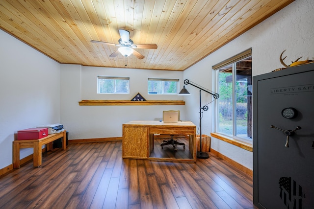 58386 Mt Highway 37, Rexford, MT 59930 - home office featuring baseboards, wood ceiling, ceiling fan, and wood finished floors