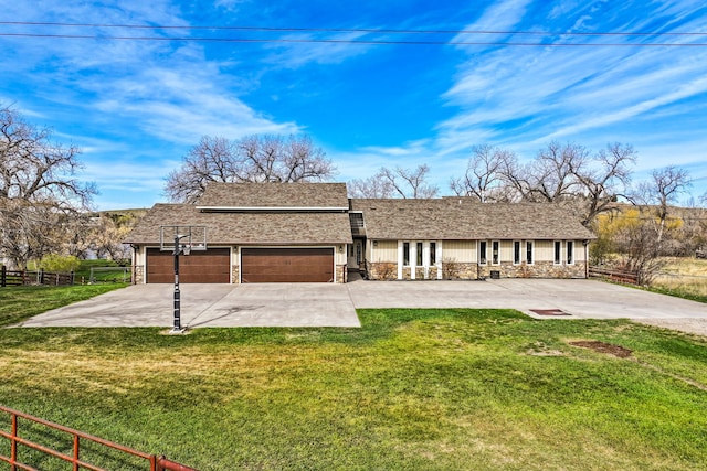 11 Wilson Butte Rd, Great Falls, MT 59405 - ranch-style home with stone siding, concrete driveway, a garage, and french doors