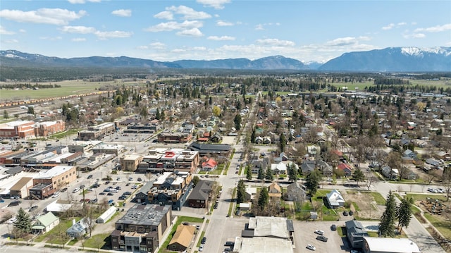 drone / aerial view featuring a mountain view