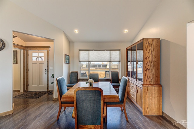 3875 Saint Marys Rd, East Helena, MT 59635 - dining space with vaulted ceiling, dark wood finished floors, plenty of natural light, and recessed lighting
