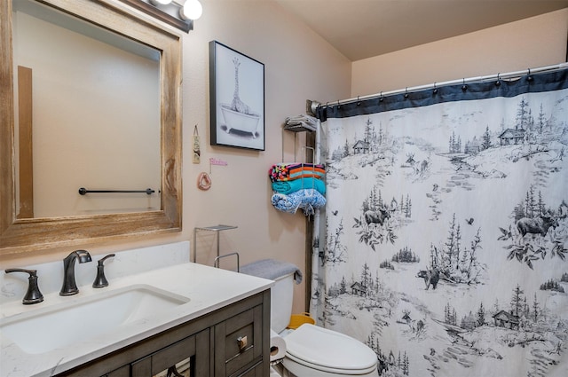 103 Tamarack Woods Dr, Lakeside, MT 59922 - bathroom featuring toilet, a shower with curtain, and vanity