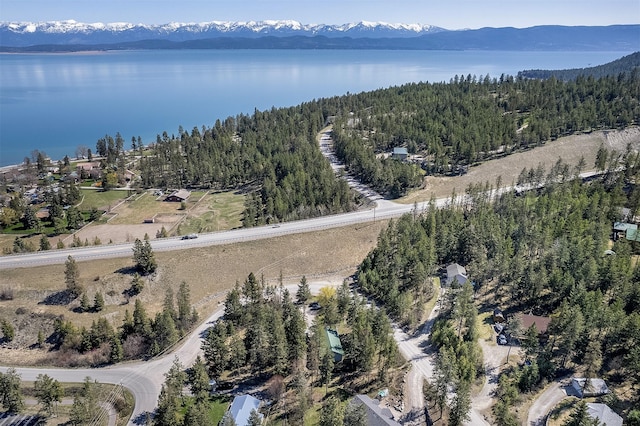 103 Tamarack Woods Dr, Lakeside, MT 59922 - aerial view featuring a water and mountain view and a view of trees