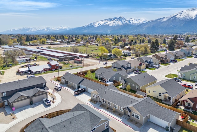 bird's eye view featuring a mountain view and a residential view