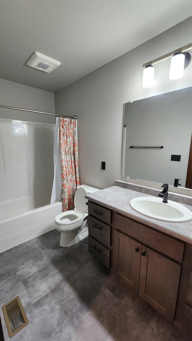 107 One Way Loop, Hamilton, MT 59840 - full bath with vanity, shower / bath combo with shower curtain, and a textured wall