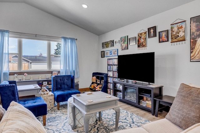 107 One Way Loop, Hamilton, MT 59840 - living room with vaulted ceiling, wood finished floors, and recessed lighting