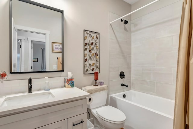 full bath with toilet, bathing tub / shower combination, and vanity