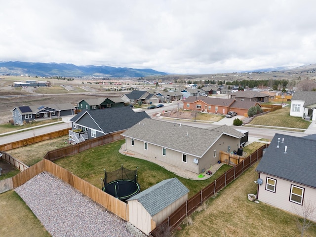 bird's eye view featuring a residential view and a mountain view