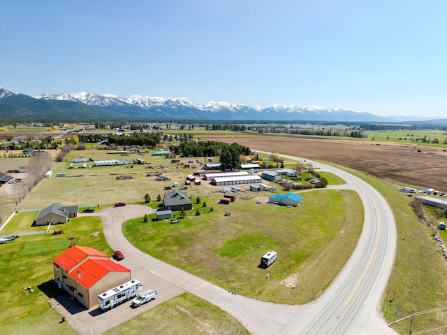 aerial view featuring a mountain view and a rural view