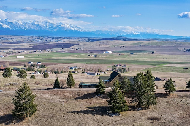 bird's eye view with a mountain view and a rural view