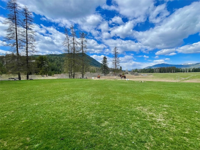 surrounding community with a yard, a rural view, and a mountain view