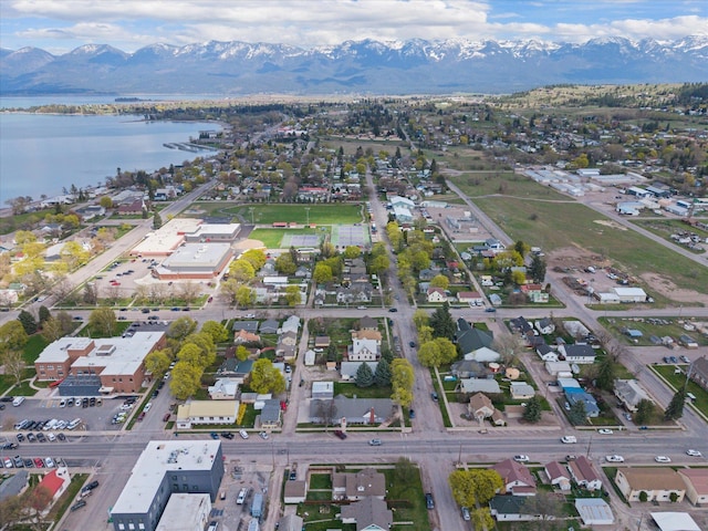 aerial view with a water and mountain view