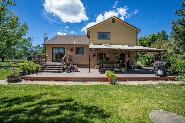 19720 Leo Hansen Rd, Florence, MT 59833 - back of property featuring outdoor lounge area, a yard, and a deck
