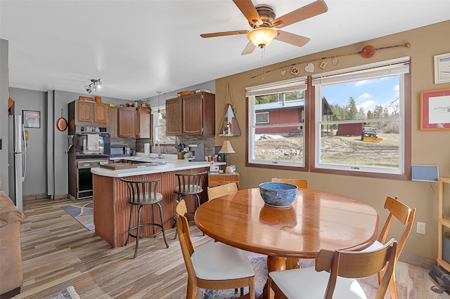 17 S Main St, Neihart, MT 59465 - dining room featuring light wood-type flooring and ceiling fan