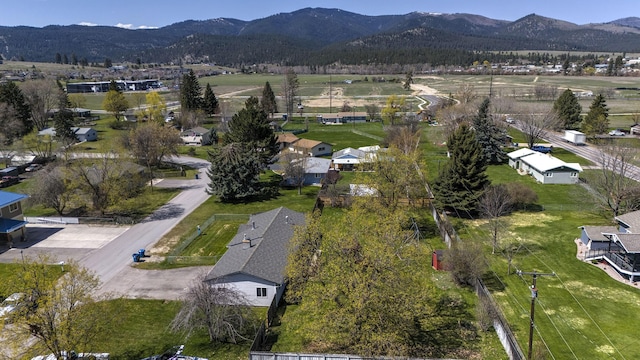 drone / aerial view with a residential view and a mountain view