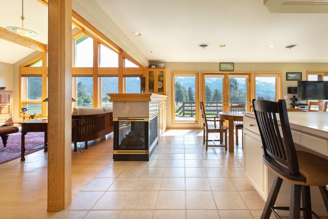 34051 Ridge Rd, Polson, MT 59860 - interior space featuring recessed lighting, a high end fireplace, and light tile patterned floors